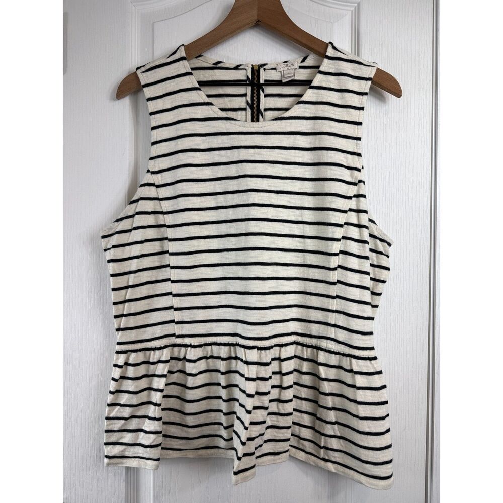 J Crew Women's Striped Peplum Tank Top Hthr Dusk Black Size XL